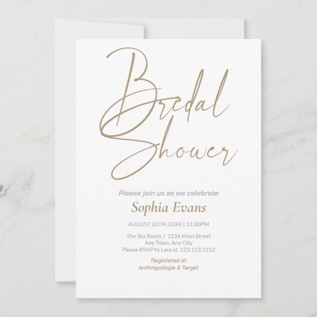 Elegant Minimalist Gold Silver White Bridal Shower Invitation (Front)