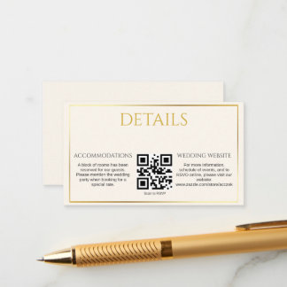 Elegant Minimalist Gold Wedding Details Enclosure Card