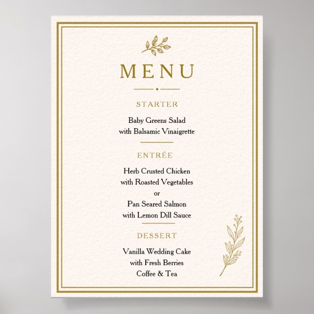 Elegant Minimalist Gold Wedding Menu Poster (Front)
