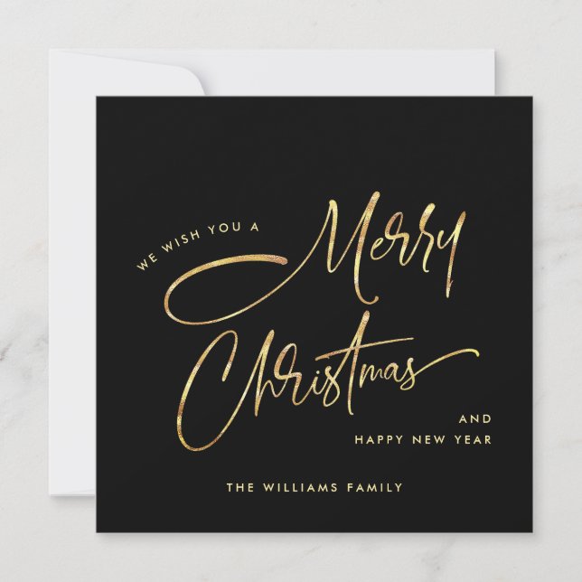 Elegant Minimalist Golden Merry Christmas Modern Holiday Card (Front)