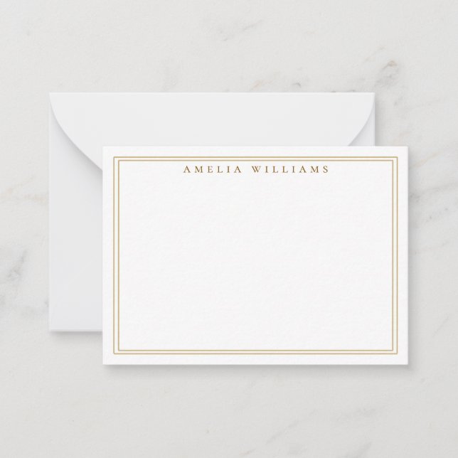 Elegant Minimalist Golden Two Border Note Card (Front)