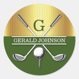 Elegant Minimalist Golf Monogram Design Classic Ro Round Sticker