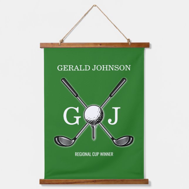 Elegant Minimalist Golf Monogram Design Hanging Tapestry (Front)