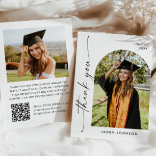 Elegant Minimalist Graduation 2 Photo QR code Thank You Card
