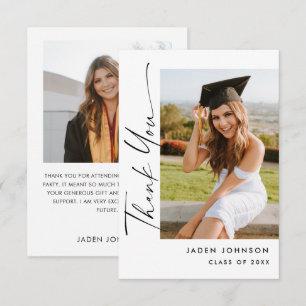 Elegant Minimalist Graduation 2 Photo Thank You Card