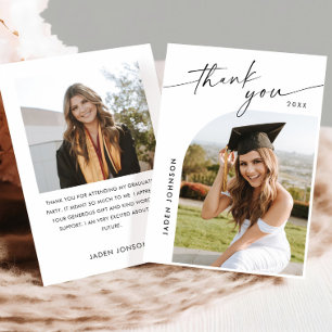 Elegant Minimalist Graduation 2 Photo Thank You Card