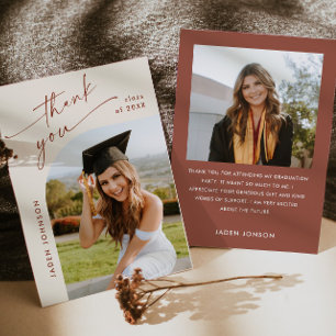 Elegant Minimalist Graduation 2 Photo Thank You Card