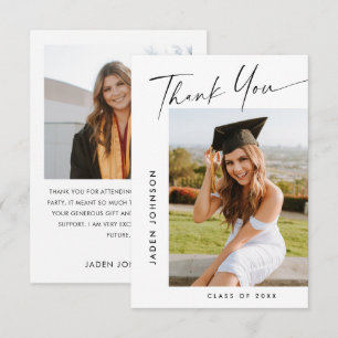 Elegant Minimalist Graduation 2 Photo Thank You Card