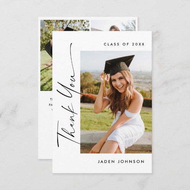 Elegant Minimalist Graduation 4 Photo Thank You Card (Front/Back)