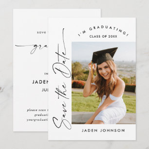 Elegant Minimalist Graduation Party Photo QR code Save The Date