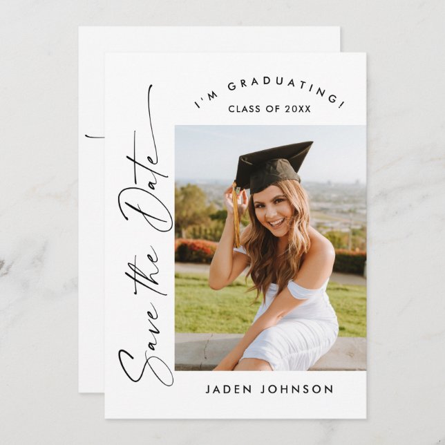 Elegant Minimalist Graduation Party Photo QR code Save The Date (Front/Back)