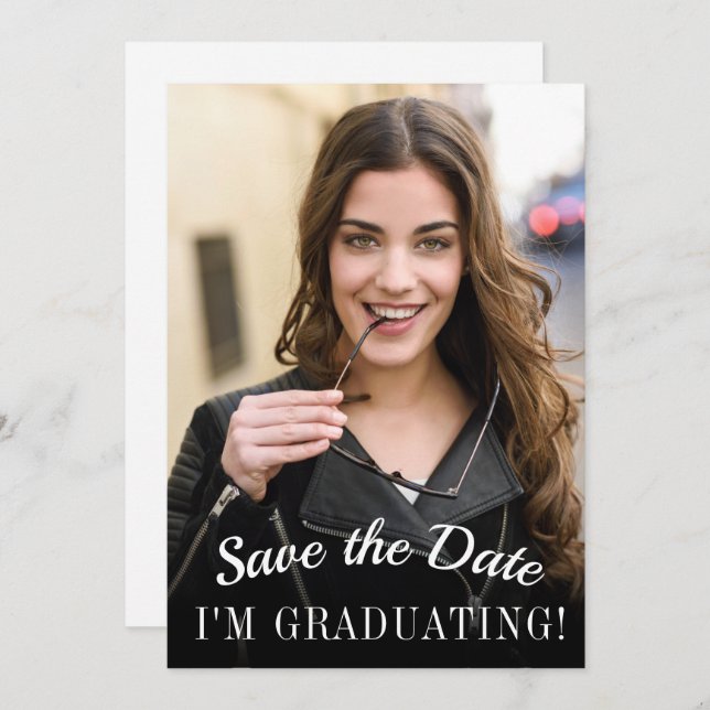 Elegant Minimalist Graduation Party Photo Save The Date (Front/Back)