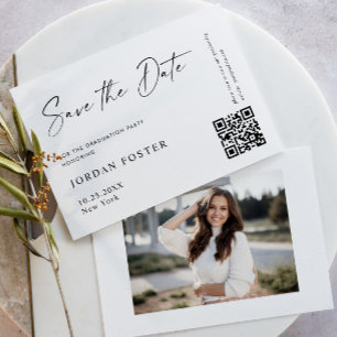 Elegant Minimalist Graduation Photo QR code Save The Date