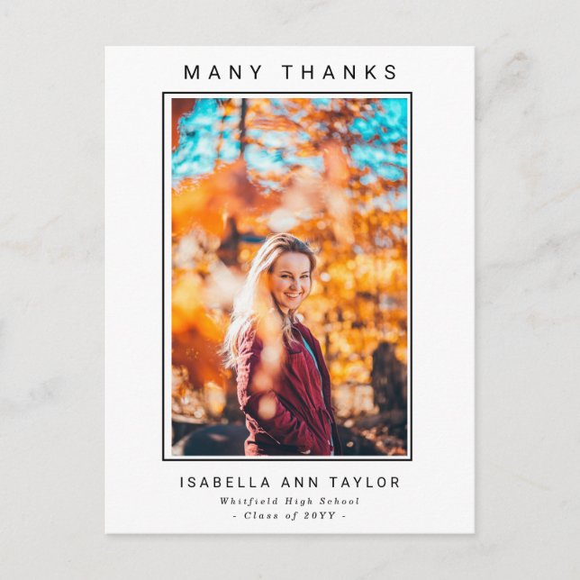 Elegant Minimalist Graduation Photo Thank You  Postcard (Front)