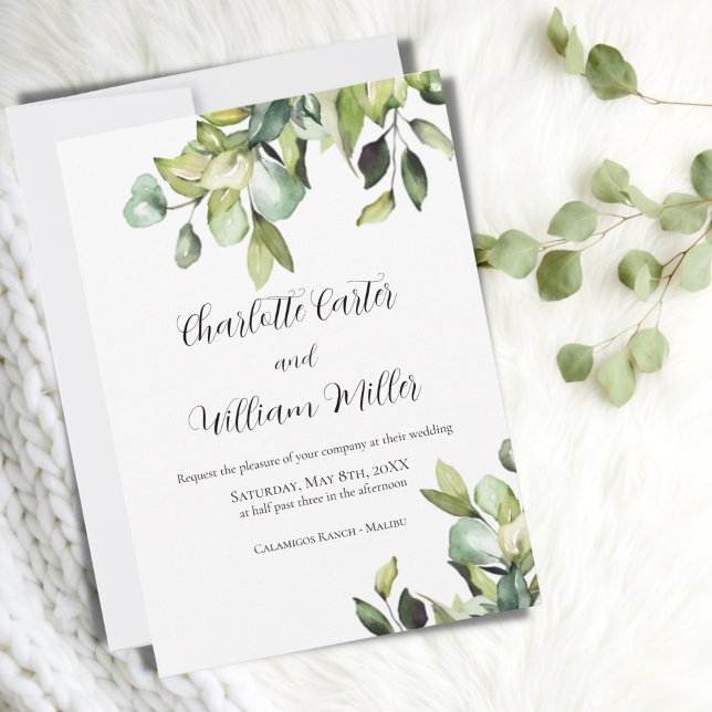 Elegant Minimalist Green Botanicals Wedding  Invitation (Creator Uploaded)