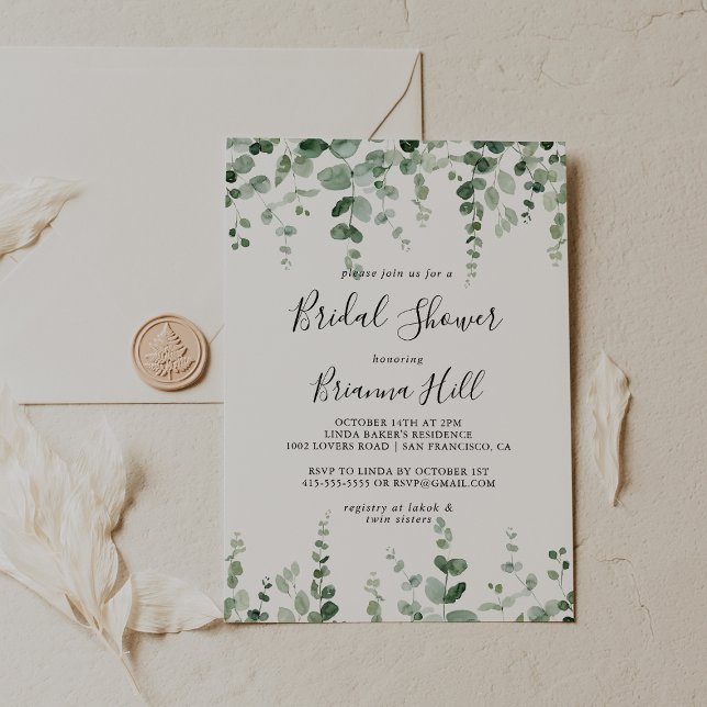 Elegant Minimalist Green Eucalyptus Bridal Shower Invitation (Creator Uploaded)