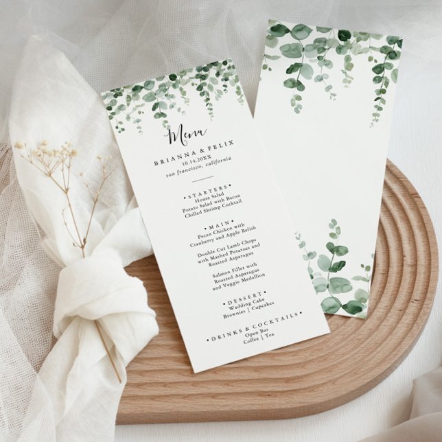 Elegant Minimalist Green Eucalyptus Dinner Menu (Creator Uploaded)
