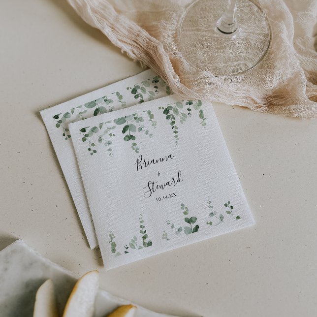 Elegant Minimalist Green Eucalyptus Wedding  Napkin (Creator Uploaded)