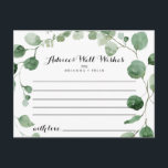 Elegant Minimalist Green Eucalyptus Wedding  Postcard<br><div class="desc">This elegant minimalist green eucalyptus wedding advice card is perfect for a modern wedding. The design features watercolor hand-drawn elegant botanical eucalyptus branches and leaves. These cards are perfect for a wedding, bridal shower, baby shower, graduation party & more. Personalise the cards with the names of the bride and groom,...</div>