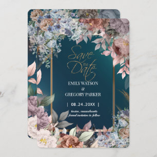 Elegant Minimalist Green Floral Gold Save the Date