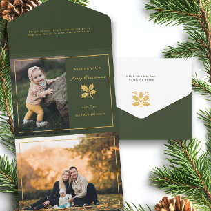 Elegant Minimalist Green/Gold Photo All In One Invitation