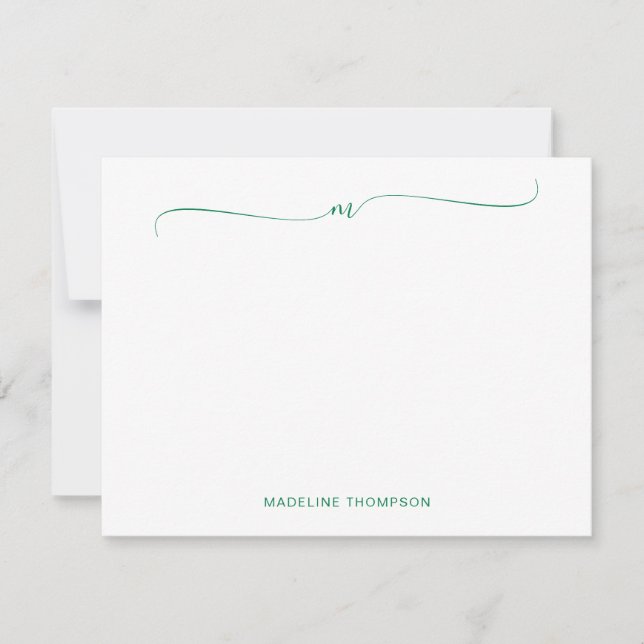 Elegant Minimalist Green Monogram Calligraphy  Card (Front)
