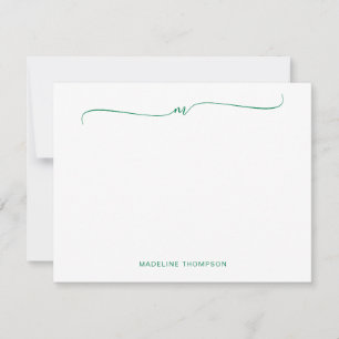 Elegant Minimalist Green Monogram Calligraphy Card