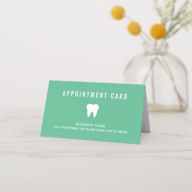 Elegant Minimalist Green White Dentist Appointment Card (Front)