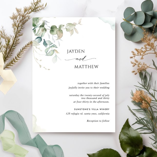 Elegant Minimalist Greenery Eucalyptus Wedding Invitation (Creator Uploaded)