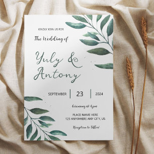 Elegant Minimalist Greenery Wedding Botanical Invitation