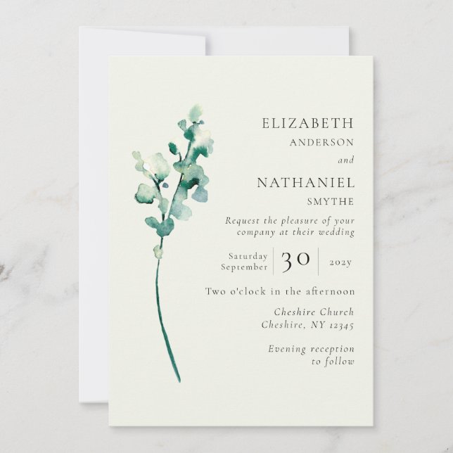 Elegant Minimalist Greenery Wedding  Invitation (Front)