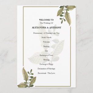 Elegant Minimalist Greenery Wedding Program Programme