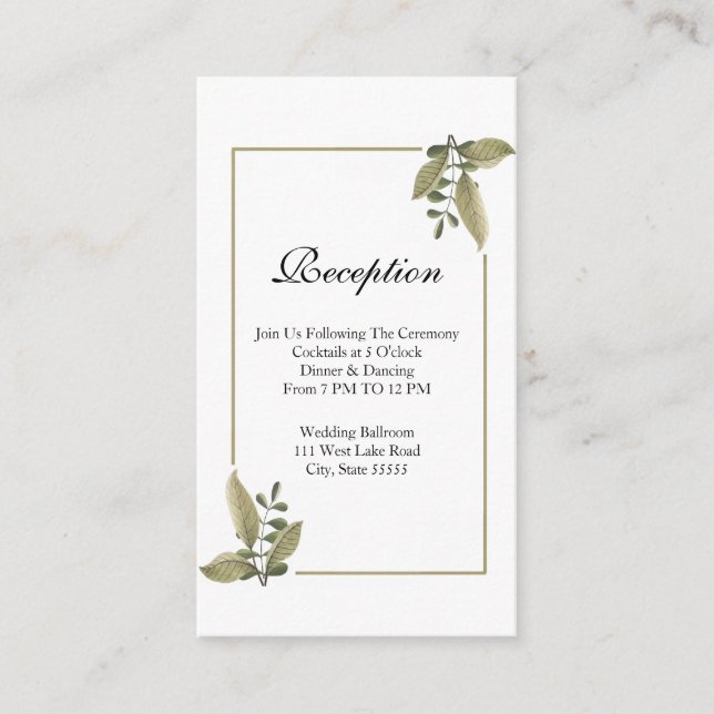 Elegant Minimalist Greenery Wedding Reception Enclosure Card (Front)