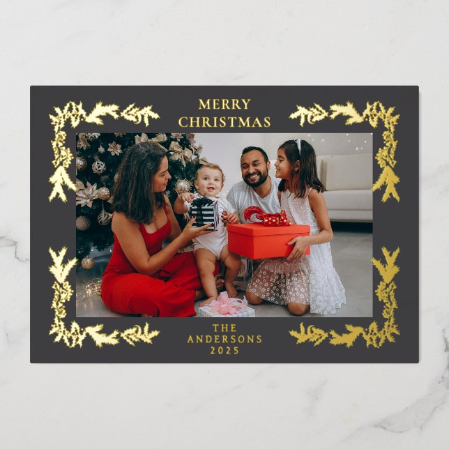 Elegant Minimalist Greneery Christmas Family Photo (Front)