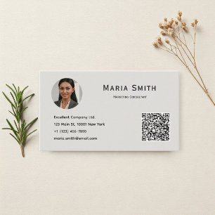Elegant Minimalist grey Business Card with QR