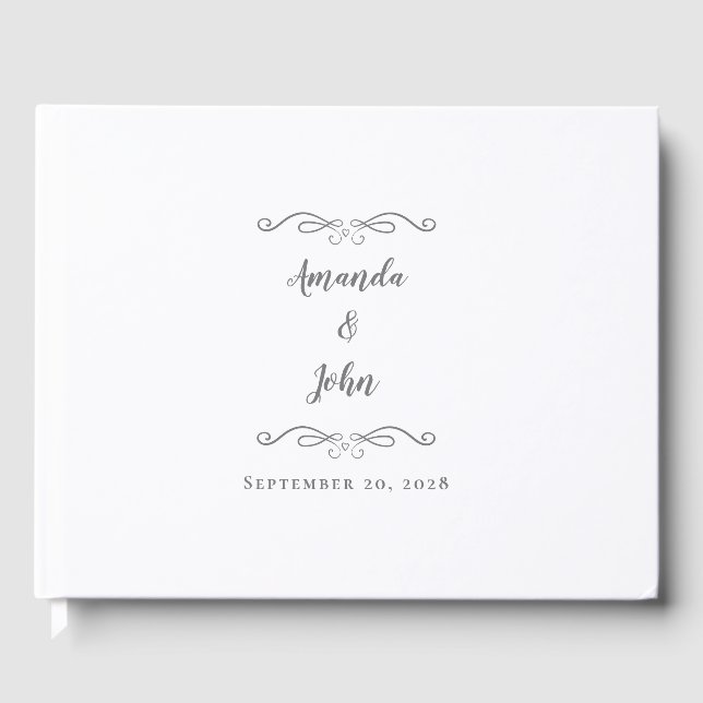 Elegant Minimalist Grey Chic Calligraphy Wedding Guest Book (Front)