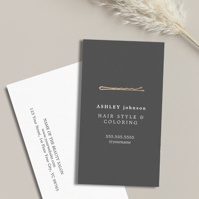 Elegant Minimalist Grey Faux Gold Hairdresser Business Card (Creator Uploaded)