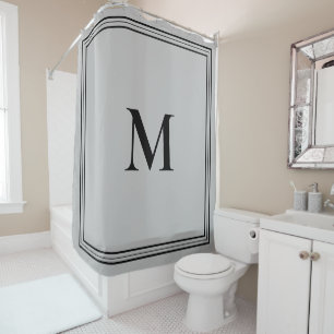 Elegant Minimalist Grey Monogram Shower Curtain
