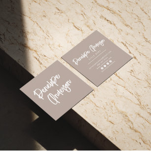 Elegant Minimalist Grey Neutral Boho Chic Modern  Square Business Card