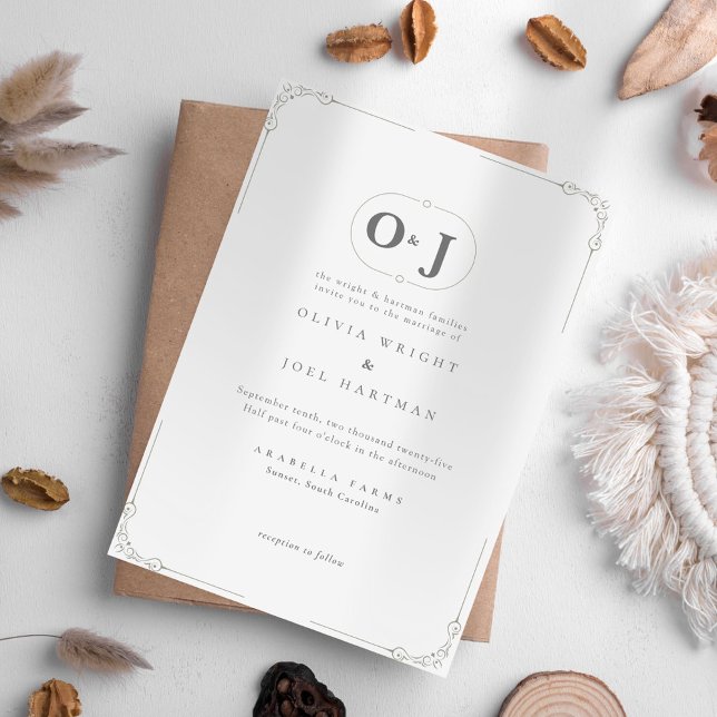 Elegant Minimalist Grey Scroll Wedding Invitation (Creator Uploaded)