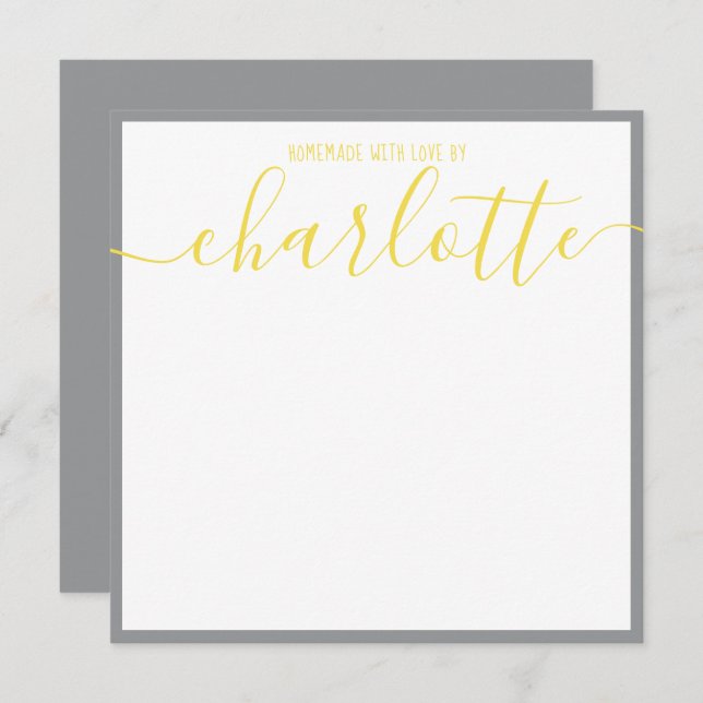 Elegant Minimalist Grey Strip Yellow Script Name Card (Front/Back)