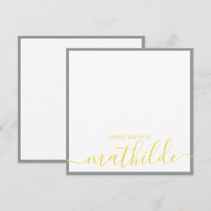 Elegant Minimalist Grey Strips Yellow Script Name Card