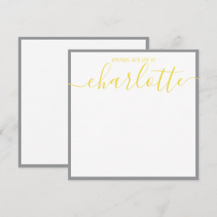 Elegant Minimalist Grey Strips Yellow Script Name Card