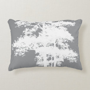 Elegant minimalist grey white tree silhouettes decorative cushion