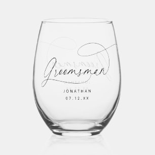 Elegant Minimalist Groomsman Stemless Wine Glass
