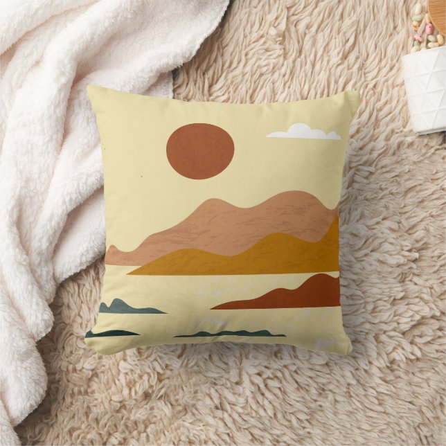 Elegant Minimalist Hand draw Abstract Landscape  Cushion (Blanket)