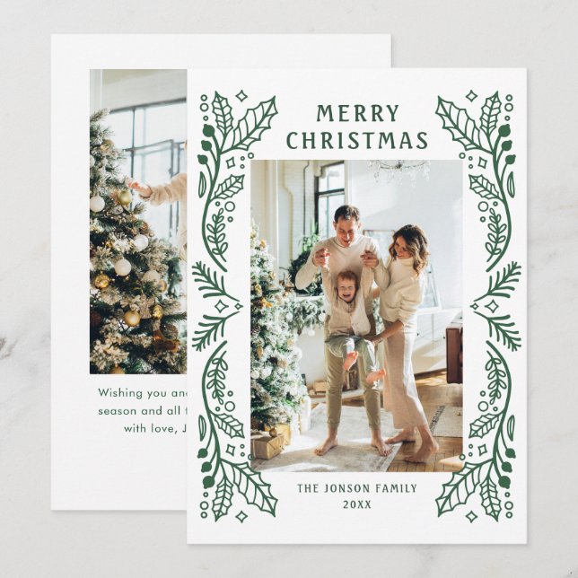 Elegant Minimalist Hand Drawn Christmas 2 Photo Holiday Card (Front/Back)