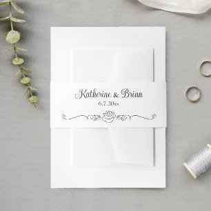 Elegant Minimalist Hand Drawn Rose Invitation Belly Band