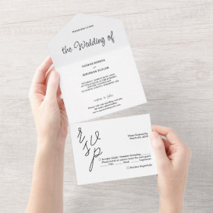Elegant Minimalist Hand Lettering Black and White All In One Invitation