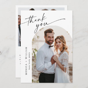 Elegant Minimalist Handwriting Wedding 2 Photo Thank You Card
